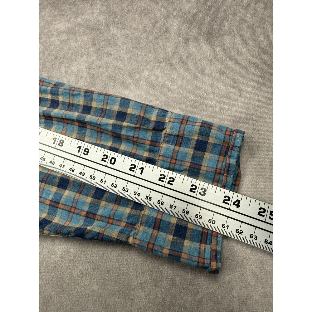 J Crew Shirt Mens Medium Blue Plaid Slim Untucked Organic Cotton‎ Stretch Casual